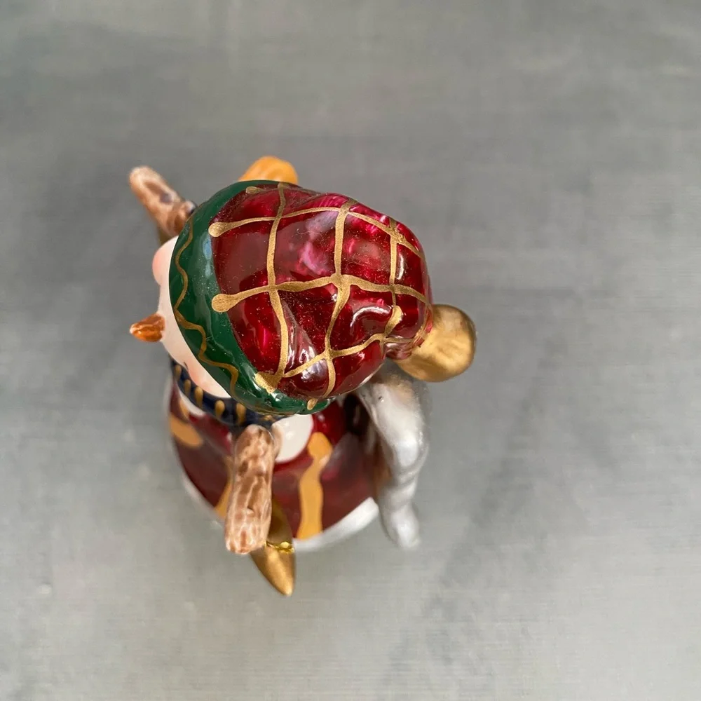 Cheerful Ceramic Snowman Figurine with Gold and Red Accents, Dangling Stars - Picture 6 of 9